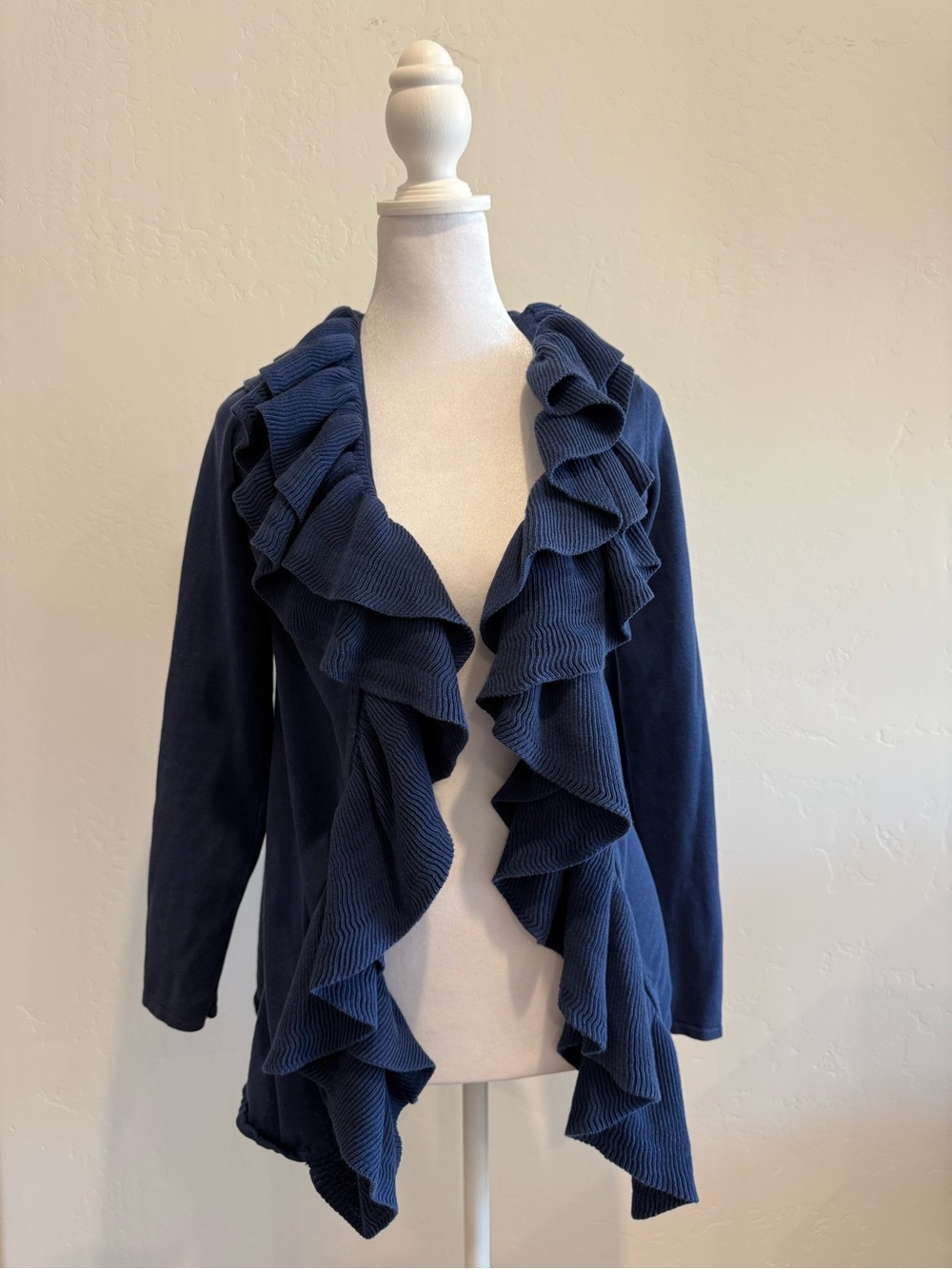 INC International Concepts Navy Ruffle-Front Cardigan